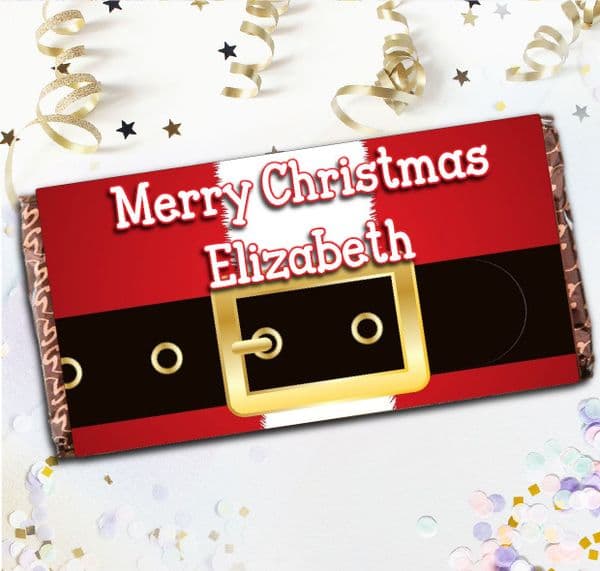 Personalised Merry Christmas Santa Milk Chocolate Bar - Xmas Eve Stocking Filler Gift N43