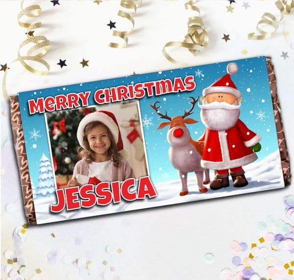 Personalised Merry Christmas Santa Milk Chocolate Bar - Xmas Eve Stocking Filler Gift N85