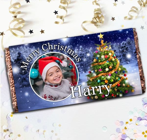 Personalised Merry Christmas Sparkle Tree Milk Chocolate Bar - Xmas Eve Stocking Filler Gift N84