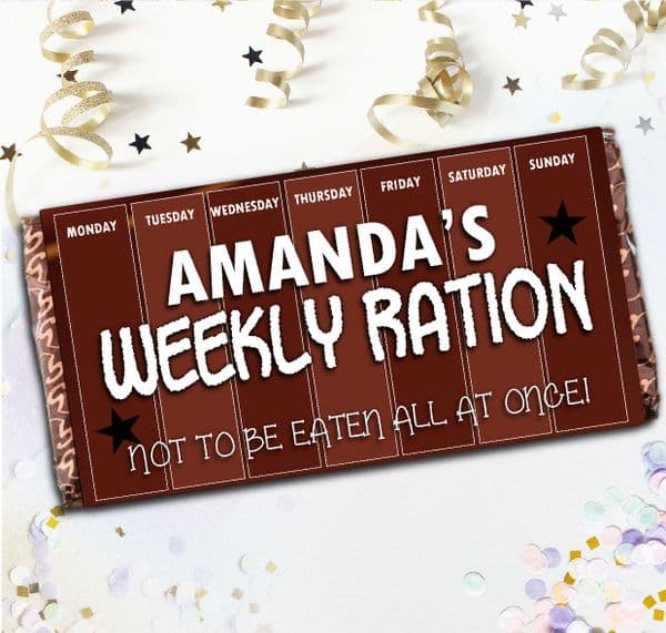 Personalised Milk Chocolate Bar - Gift N130 Weekly Ration Bar