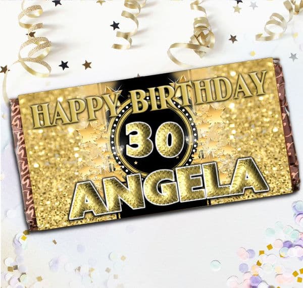 Personalised Milk Chocolate Bar - Gold Sparkle Happy Birthday N66