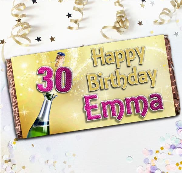 Personalised Milk Chocolate Bar - Happy Birthday Gift N72 Champagne Burst