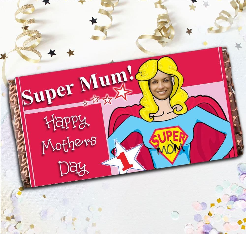 Personalised Mothers Day Milk Chocolate Bar Super Mum Happy Mothers
