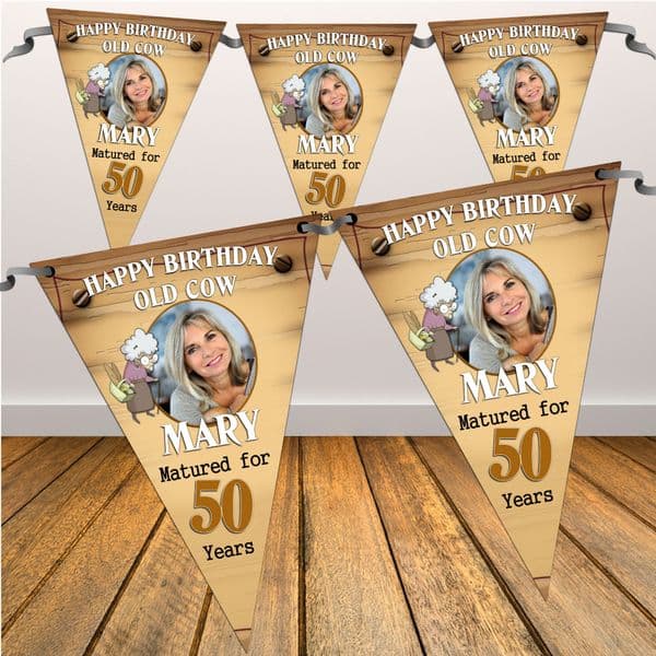 Personalised Old Cow Happy Birthday Flag PHOTO Banner - N28