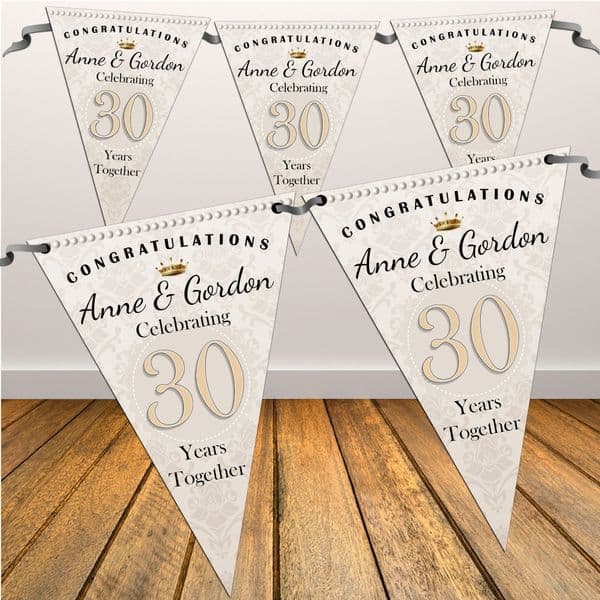 Personalised Pearl 30th Wedding Anniversary Celebration Flag Bunting Banner - N44