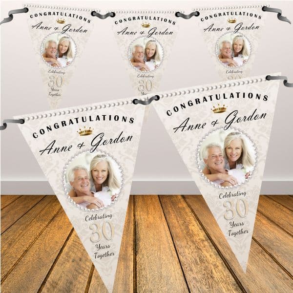 Personalised Pearl 30th Wedding Anniversary Celebration PHOTO Flag Bunting Banner - N60
