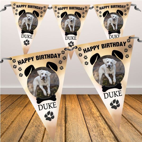 Personalised Pet Dog Happy Birthday Flag Photo Bunting Banner - N98