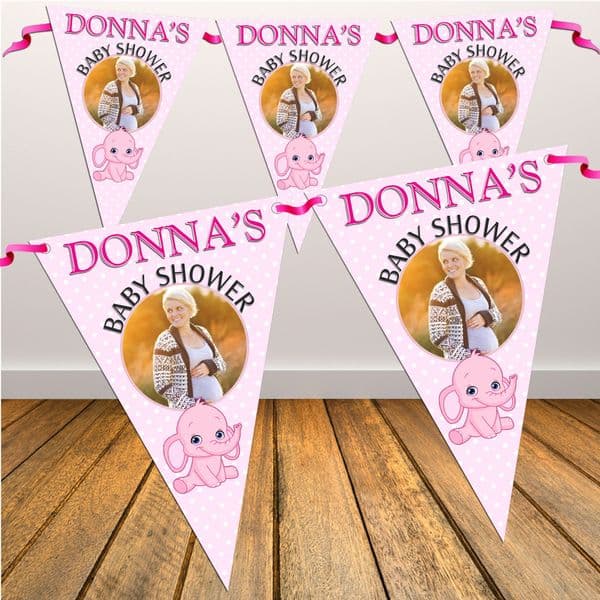 Personalised Pink Girl Baby Shower Flag PHOTO Bunting Banner - N32