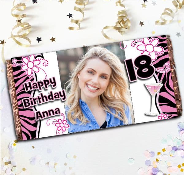 Personalised Pink Glamour Happy Birthday 110g Milk Chocolate Bar - Gift N26