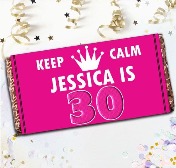 Personalised Pink Keep Calm Happy Birthday 110g Milk Chocolate - Gift N67
