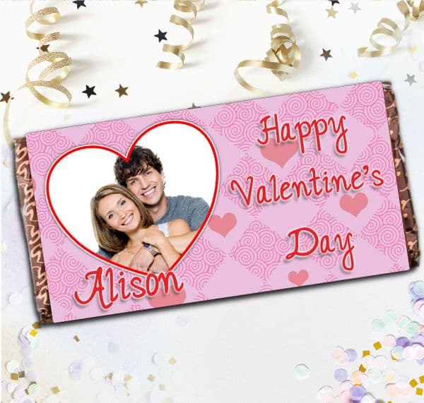Personalised Pink Love Hearts Happy Valentines Day Milk Chocolate Bar - Gift N29