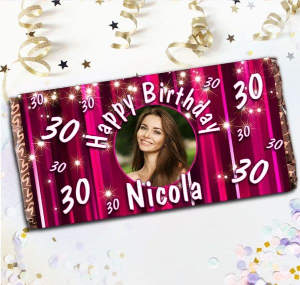 Personalised Pink Sparkle Happy Birthday 110g Milk Chocolate Bar - Gift N7