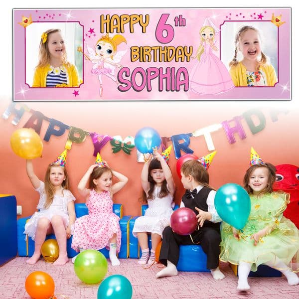 Personalised Princess Fairy Birthday Photo Banners N88