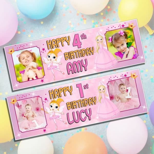 Personalised Princess Fairy Birthday Photo Banners N88