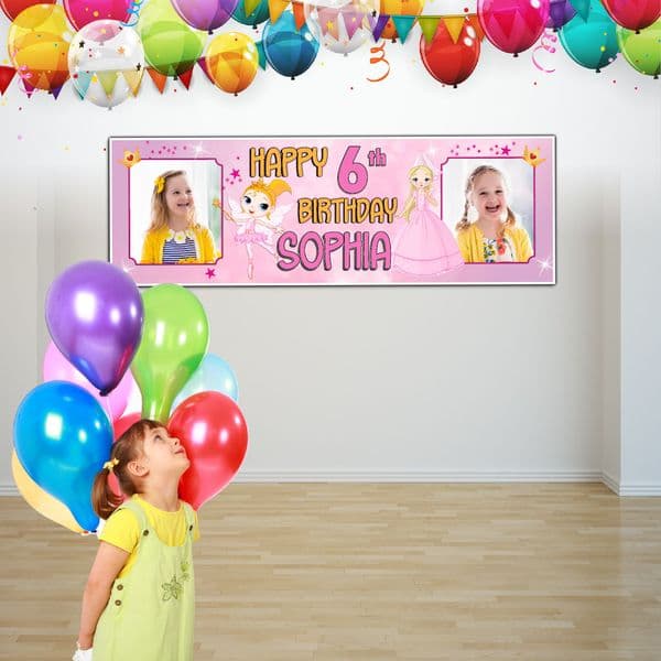 Personalised Princess Fairy Birthday Photo Banners N88