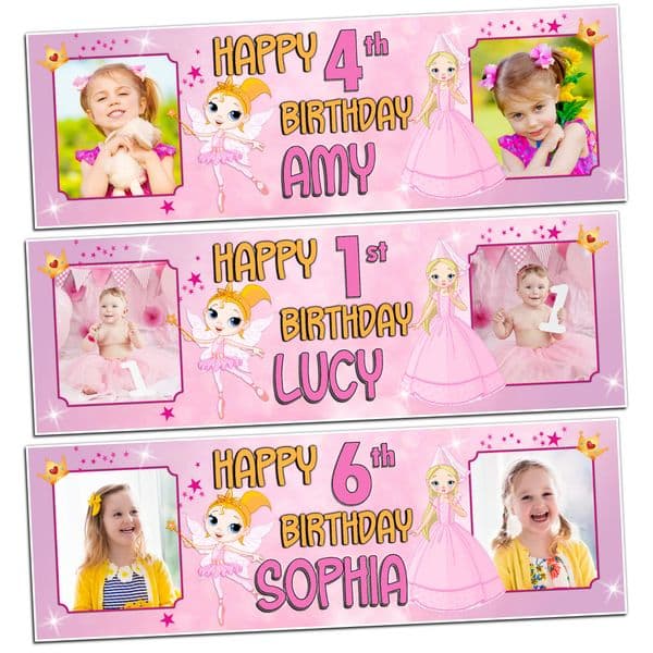 Personalised Princess Fairy Birthday Photo Banners N88