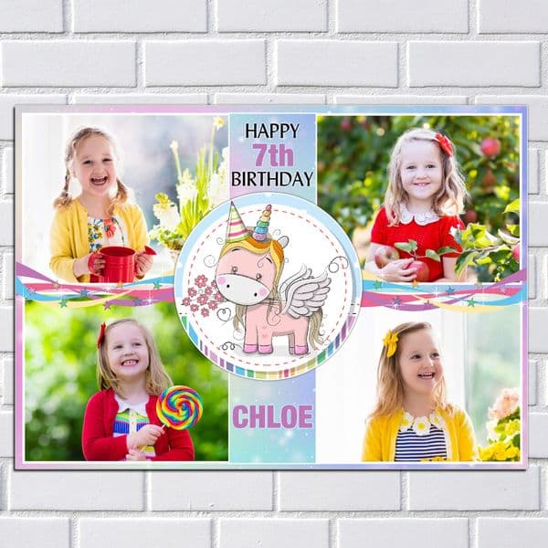 Personalised Rainbow Unicorn Happy Birthday Party PHOTO Banner Poster N210 ANY AGE