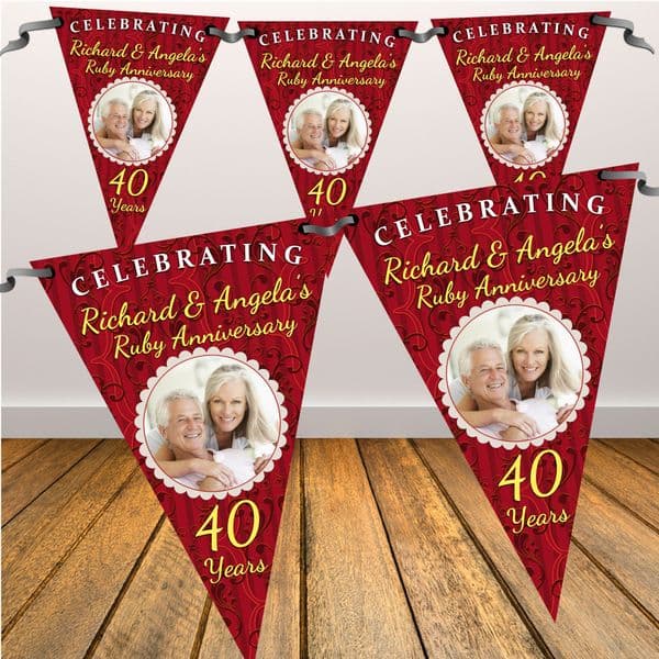 Personalised Ruby 40th Wedding Anniversary Celebration PHOTO Flag Banner Bunting - N61