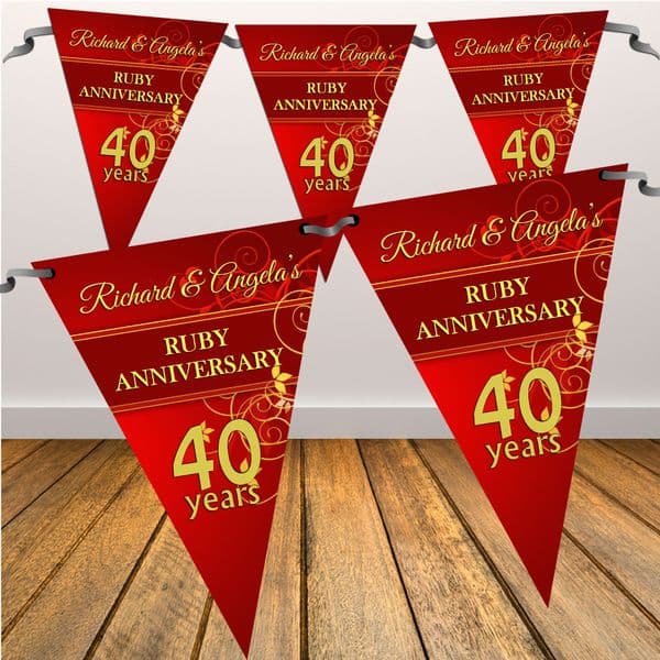 Personalised Ruby 40th Wedding Anniversary Flag Banner - N9