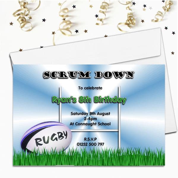 Personalised Rugby Birthday Party Invitations N72