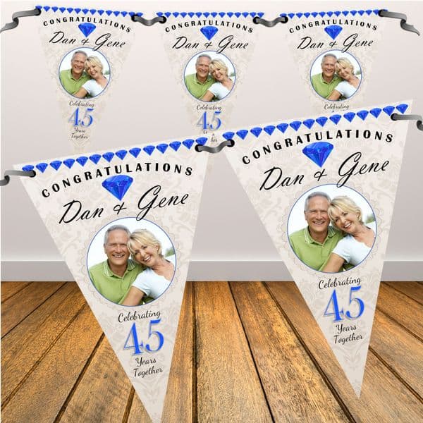 Personalised Sapphire 45th Wedding Anniversary Celebration PHOTO Flag Banner Bunting - N66
