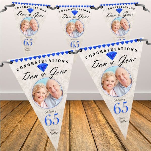 Personalised Sapphire 65th Wedding Anniversary Celebration PHOTO Flag Banner Bunting - N57