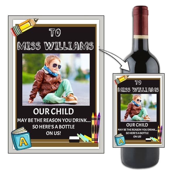 Personalised School Teacher Gift Chalkboard Wine Champagne Bottle Label N105