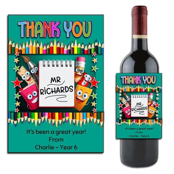 Personalised School Teacher Thank You Gift Wine Champagne Bottle Label N161