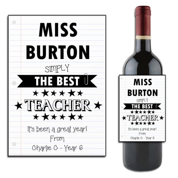 Personalised School Teacher Thank You Gift Wine Champagne Bottle Label N162