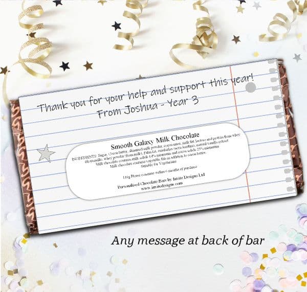 Personalised School Teacher Thank You Milk Chocolate Bar Gift N128