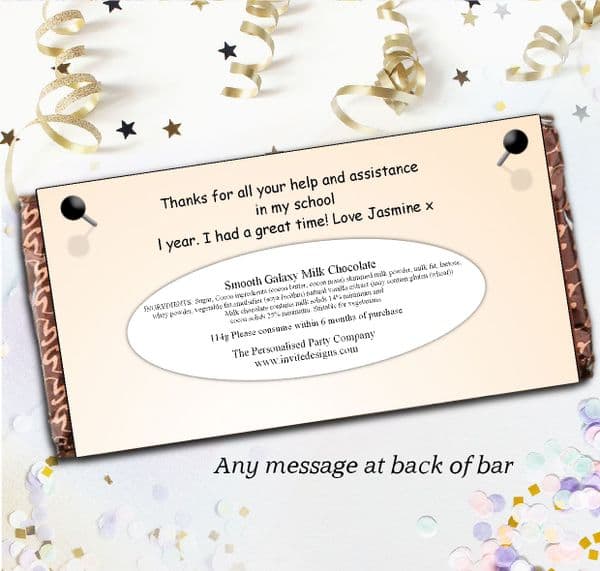 Personalised School Teacher Thank You Milk Chocolate Bar Gift N39