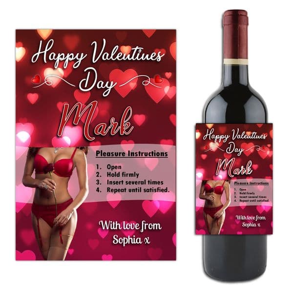 Personalised Sexy Lady Valentines Day Wine / Champagne Bottle Label Gift for him N183