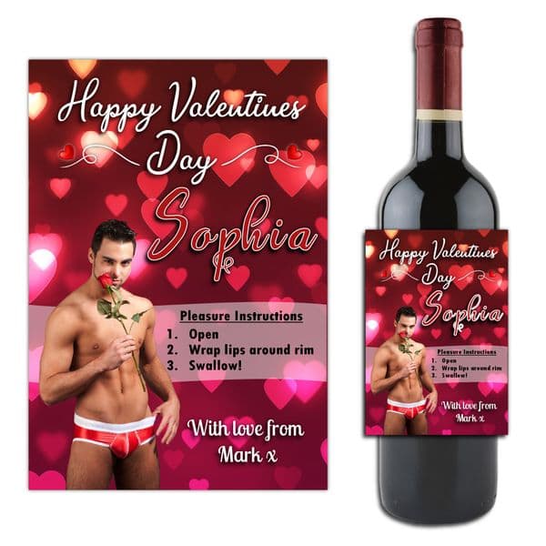 Personalised Sexy Man Valentines Day Wine / Champagne Bottle Label Gift for her N182