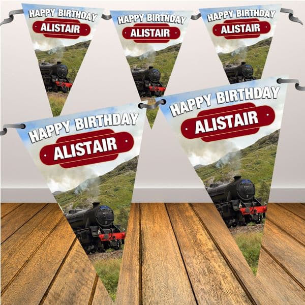 Personalised Steam Train Happy Birthday Flag Bunting Banner - N95