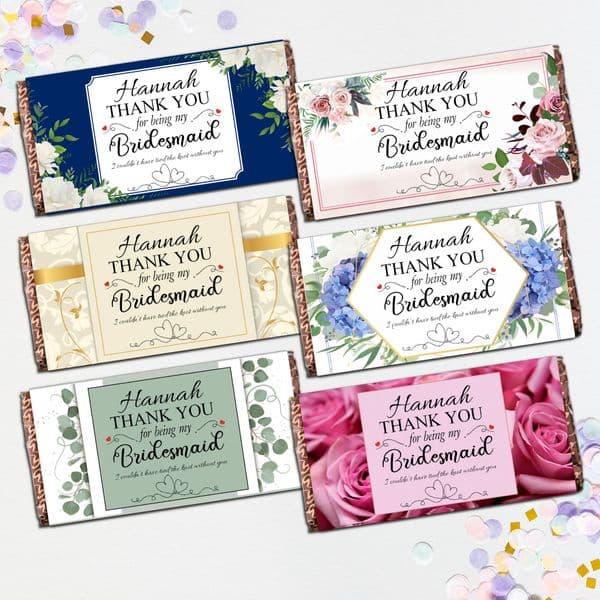 Personalised Thank you for being my bridesmaid Milk Chocolate Bar Wedding Gift - Various designs