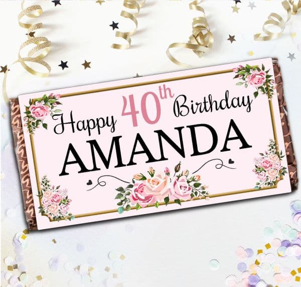 Personalised Vintage Floral Happy Birthday Chocolate Bar - Gift N141