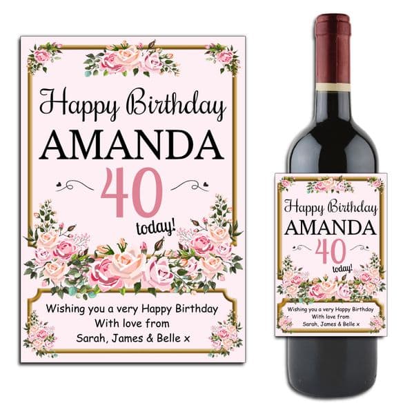 Personalised Vintage Floral Happy Birthday Wine / Champagne Bottle Label N176 - Any Age