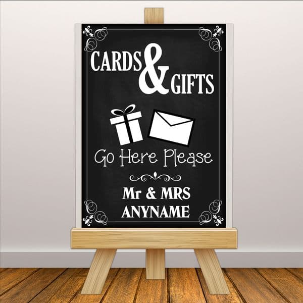 Personalised Vintage Wedding Cards & Gifts Sign Poster Banner - Chalkboard Style Print N114