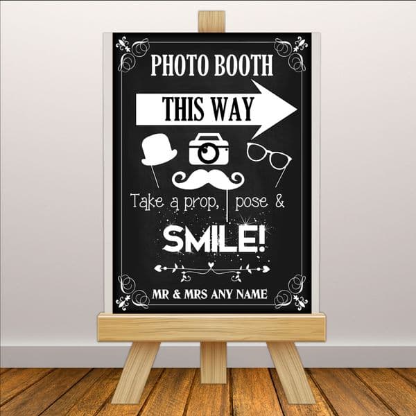 Personalised Vintage Wedding Photo Booth Sign Poster Banner - Chalkboard Style Print N113