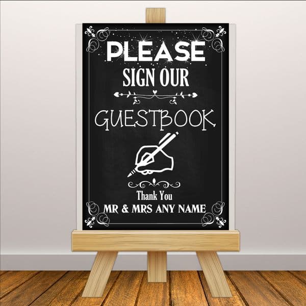 Personalised Vintage Wedding Please sign our Guest book Sign Poster Banner - Chalkboard Style N112