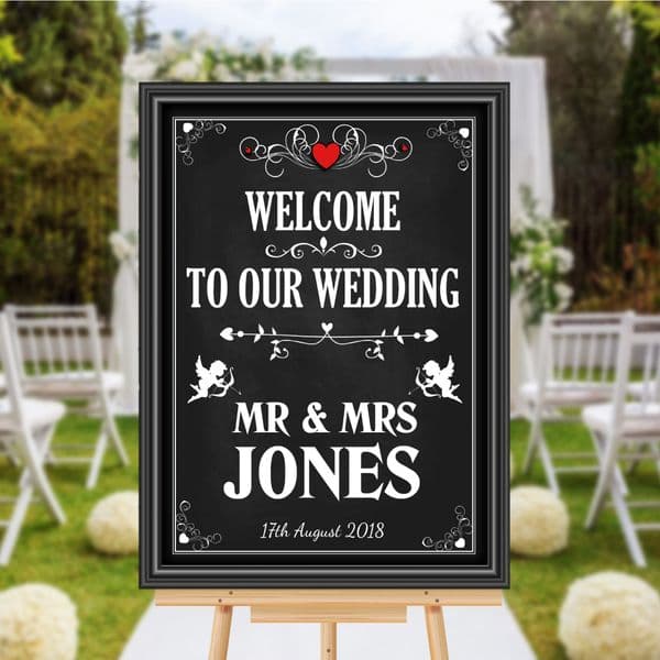 Personalised Vintage Welcome to our Wedding Sign Poster Banner - Chalkboard Style Print N110