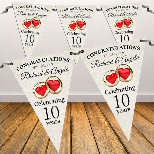 Personalised Wedding Anniversary Flag Bunting Banner - N10 Any Year 1st 2nd 3rd 5th 10th