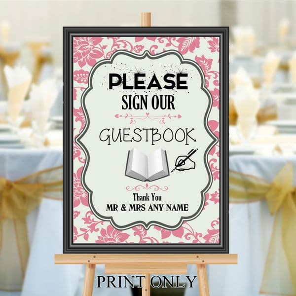 Personalised Wedding Please sign our Guest book Sign Poster Banner N186