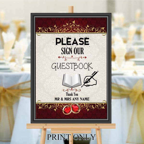Personalised Wedding Please sign our Guest book Sign Poster Banner N202