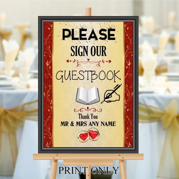Personalised Wedding Please sign our Guest book Sign Poster Banner N206