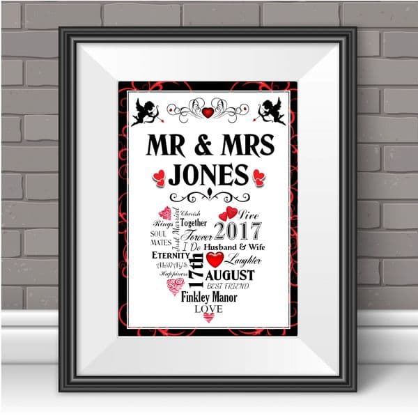 Personalised Wedding Print Word Art Anniversary Keepsake Marriage Gift N100 Unframed