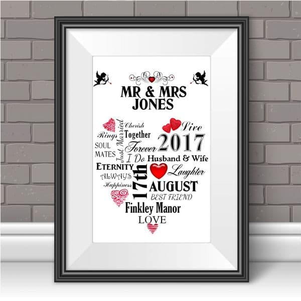 Personalised Wedding Print Word Art Anniversary Keepsake Marriage Gift N101 Unframed