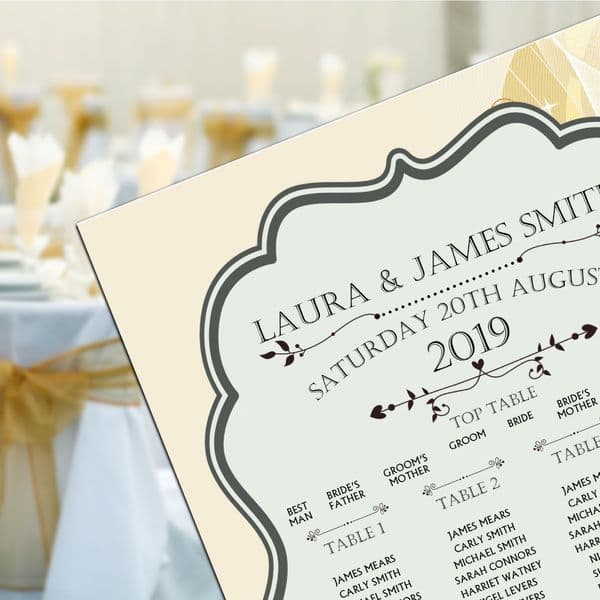 Personalised Wedding Table Seating Plan Names Numbers Large Print A1 A2 A3 N154