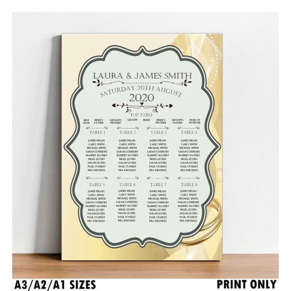 Personalised Wedding Table Seating Plan Names Numbers Large Print A1 A2 A3 N154