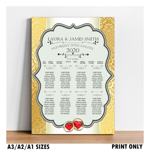Personalised Wedding Table Seating Plan Names Numbers Large Print A1 A2 A3 N155